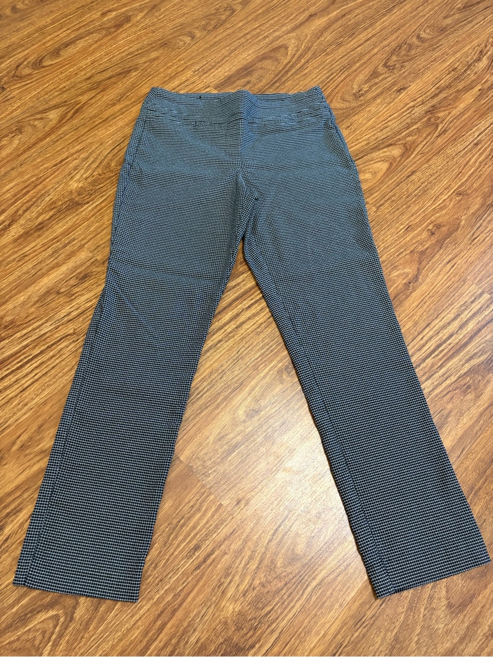 Hilary Radley Navy Micro-Check Stretch Pull-On Pants